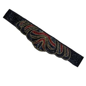 Beaded Sequin Belt Black, Red, Gold Party Dress Size Large